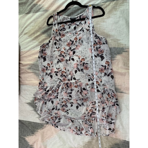Torrid Hi Lo Floral Ruffle Sheer Tank Top 00 - Picture 7 of 8